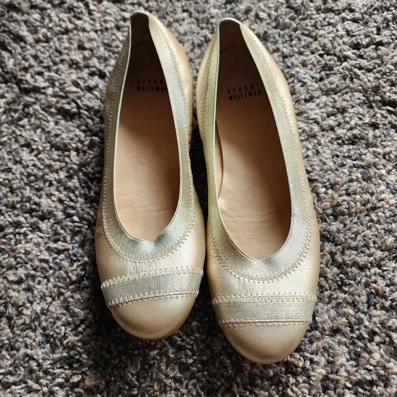 Stuart Weitzman Giveable Metallic Ballet Flats 7 1/5M - Picture 3 of 8
